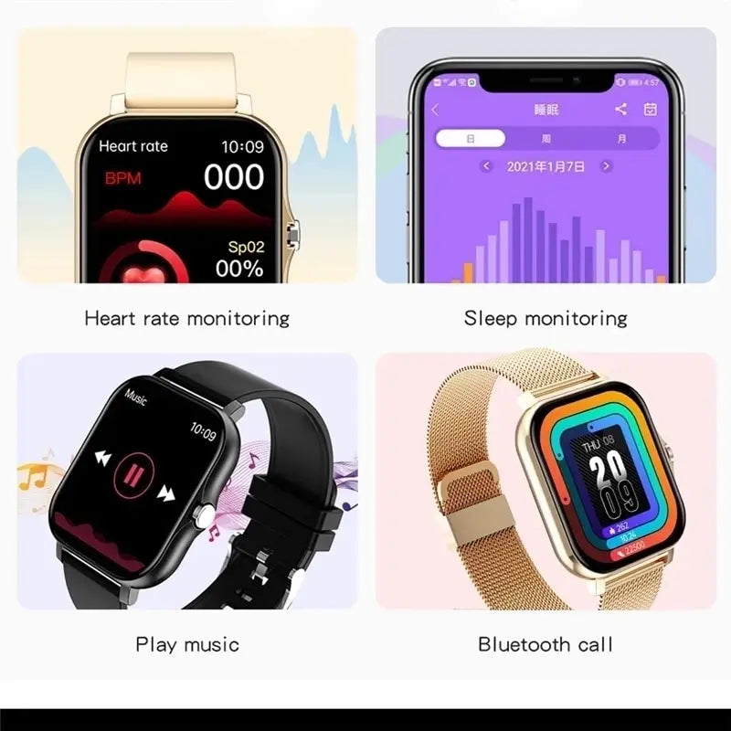 Relógio inteligente de luxo, tela de toque completa, esportes fitness, relógios bluetooth, chamadas smartwatch, relógio de pulso masculino e feminino