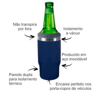 Copo Térmico, Porta Garrafa Long Neck, Cerveja, Refrigerante, Agua, Suco, Aço inox